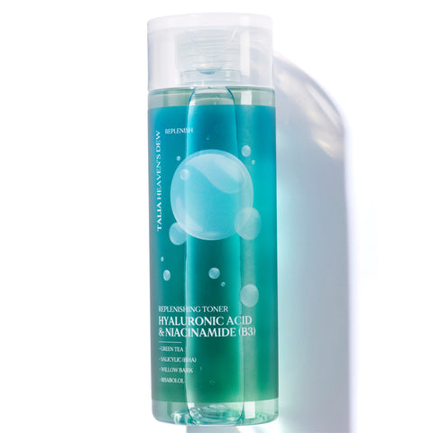 Replenishing Facial Skin Toner with Hyaluronic Acid, Niacinamide and Salicylic acid (BHA) for clean, supple and even toned skin. Natural and vegan skincare without any nasty ingredients.