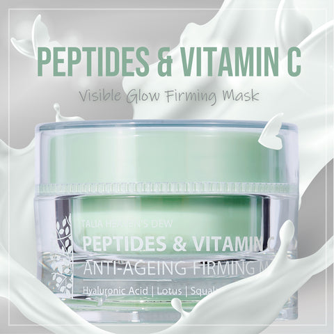 Natural and vegan skincare in Australia. Best antiaging results with Peptides & Vitamin C Anti-Ageing Firming Mask. Rich in hyaluronic acid, squalane, lotus extract and antioxidants for younger skin without fine lines and wrinkles.
