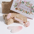 Roze Quartz Facial Massage Set (Gua Sha Stone & Derma Roller)